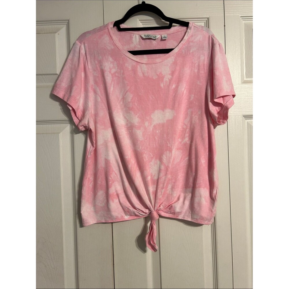 EARTH YOGA Large Pink Tie-Front Short Sleeve Tie-Dye T-Shirt Crewneck Organic